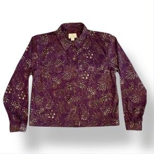 Christopher & Banks Purple Pattern Button Up Jacket Collared Womens Size M